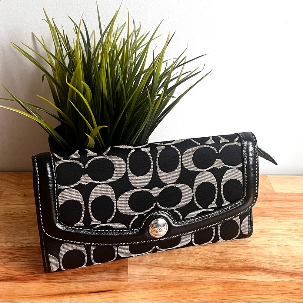 Vintage Coach Signature Jacquard Leather Black and Gray Continental Wallet - Picture 5 of 13